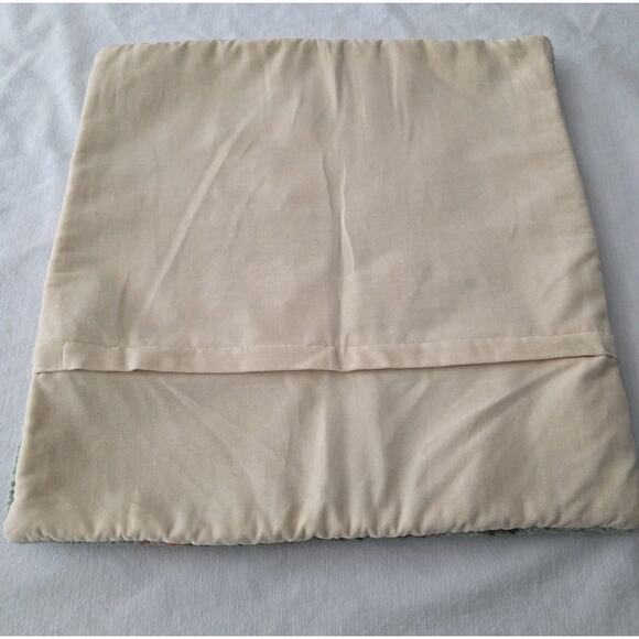 Grandin Road Floral Hooked Wool Throw Pillow Cover Zipper Velvet Flower 17" - Picture 6 of 7